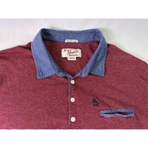 Original Penguin Mens Heritage Slim Fit‎ Polo Shirt Striped Red size 2XL Pocket